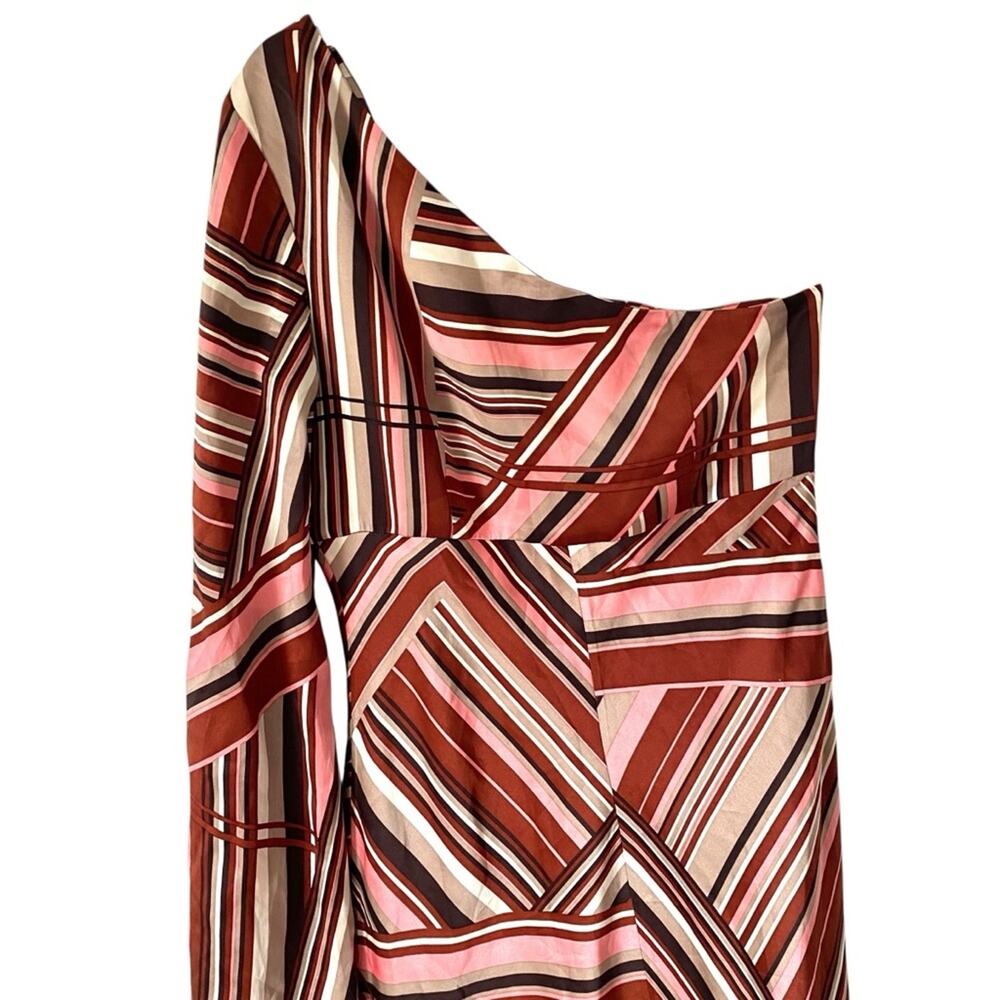 Shoshanna Silk Stripe One Shoulder Dress size 8 Brown Pink Cream - Picture 4 of 7